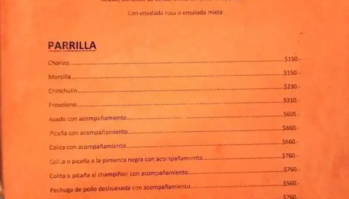 Punta Piedra:  Menu