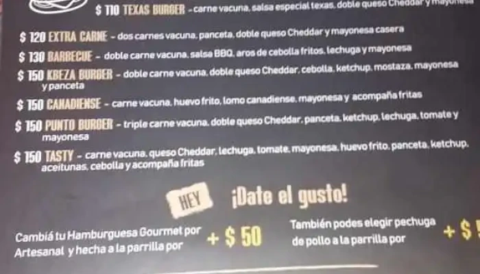 Punto Burger Bar Menu - Hamburguesería