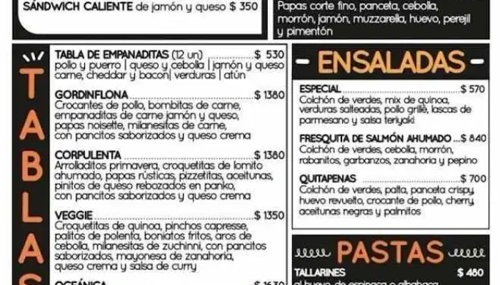 Quitapenas:  Menu