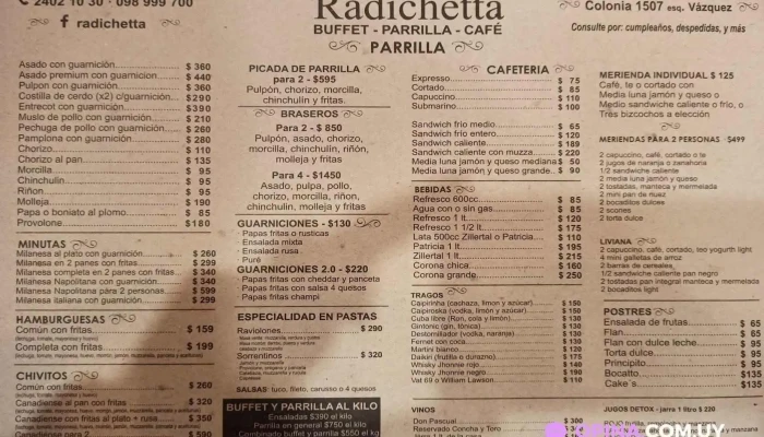 Radichetta Parrilla Buffet Cafe Menu - Parrilla