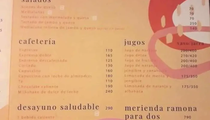 Ramona Centro:  Menu