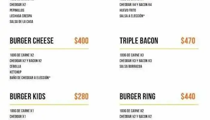 Reina Burger:  Menu