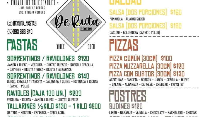 Restaurante De Ruta Foods:  Menu - Restaurante