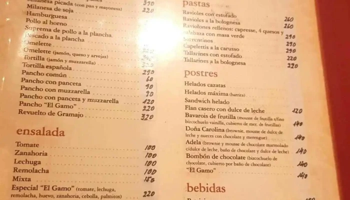 Restaurante El Gamo:  Menu