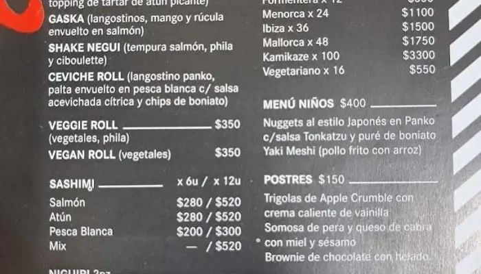 Restaurante Kamikaze Sushi:  Menu