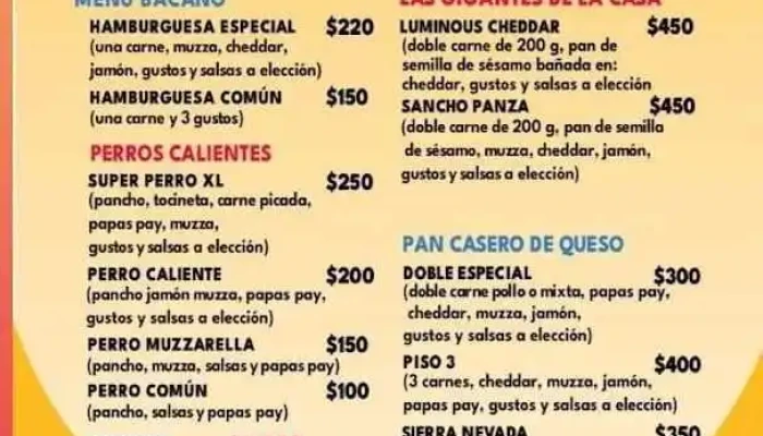 Sabor Colombia Carrito De Hamburguesa:  Menu