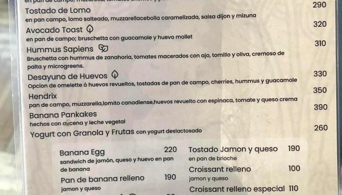 Santana Carrasco:  Menu