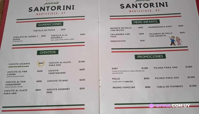 Santorini Menu - Pizzería