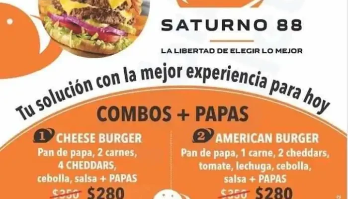 Saturno88 Burgers:  Menu - Hamburguesería