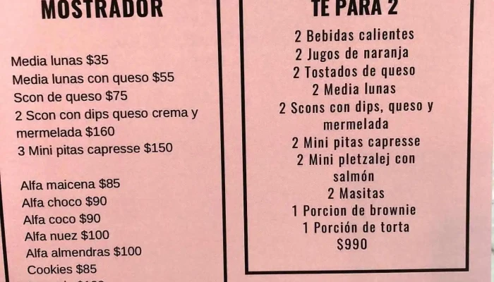 Simja Menu - Pastelería