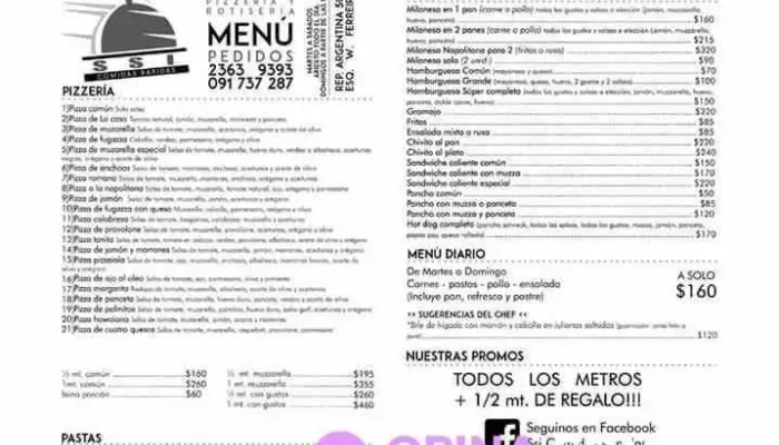 Ssi Comidas Rapidas:  Menu