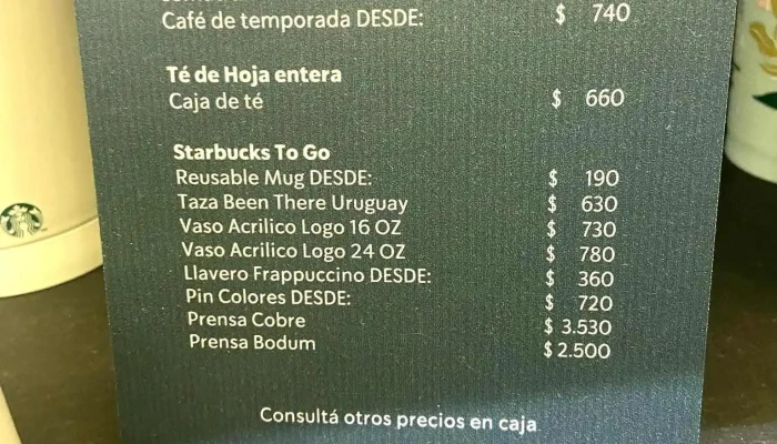 Starbucks:  Menu - Cafetería