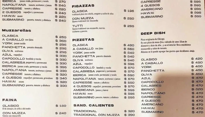 Submarino Peral:  Menu