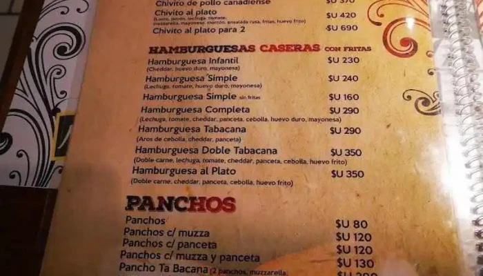 Tabacana Resto Bar:  Menu