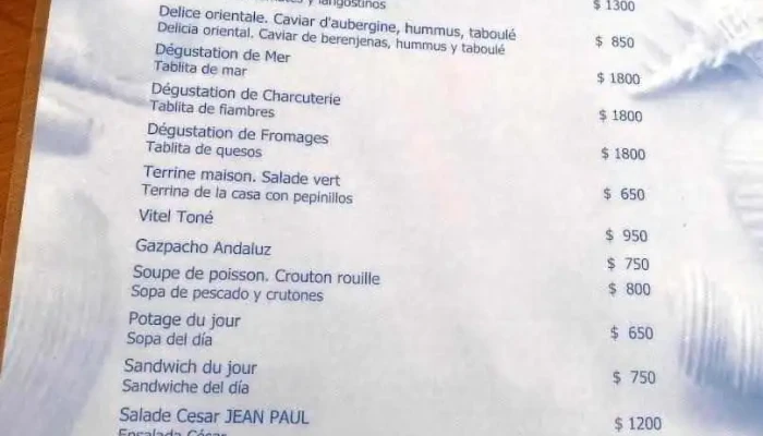 Table De Jean Paul:  Menu