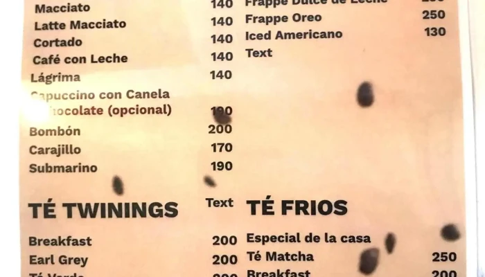 The Coffee Shop:  Menu - Cafetería