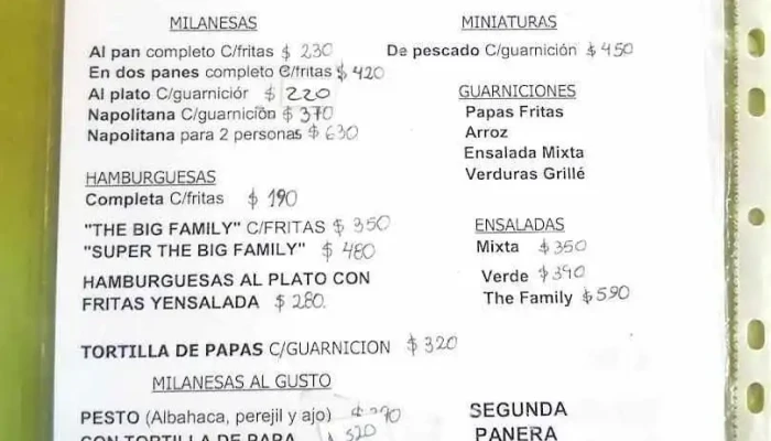 The Family:  Menu - Restaurante