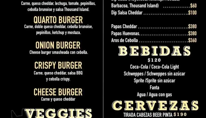 Togas Burger:  Menu