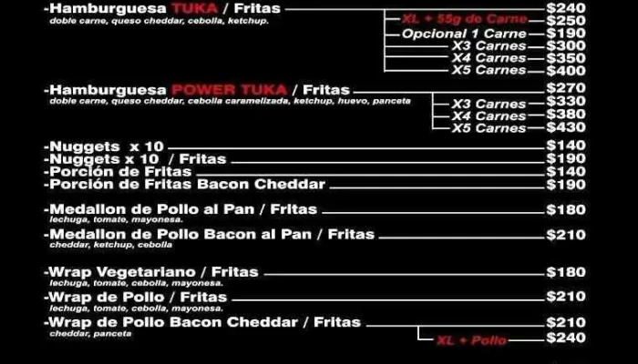 Tuka Express:  Menu