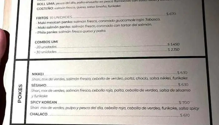 Umi Cocina Nikkei:  Menu