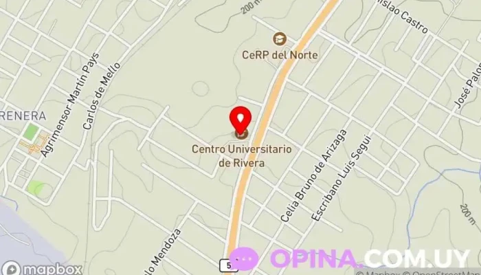 mapa de Universidad de la República Campus Sede Rivera Escuela universitaria en Rivera