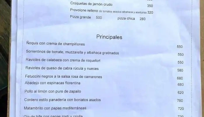 Vidal:  Menu - Restaurante