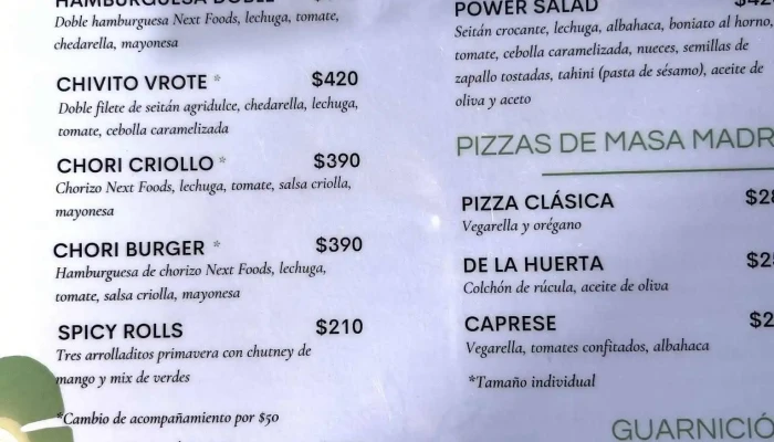 Vrote:  Menu - Restaurante vegano