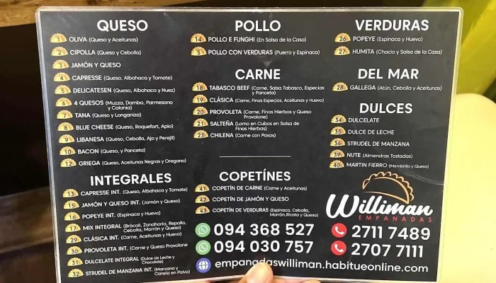 Williman Empanadas Punta Carretas:  Menu - Restaurante de comida rápida