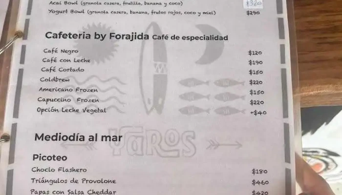 Yaros Parador:  Menu