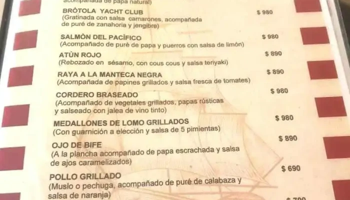 Yatch Club Uruguayo Restaurante:  Menu