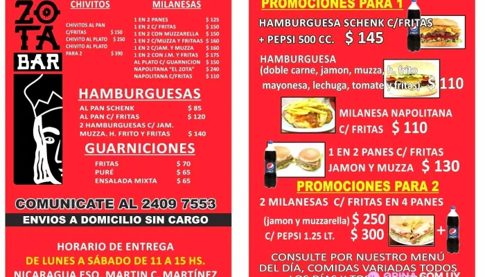 Zota Bar:  Menu - Restaurante de comida rápida